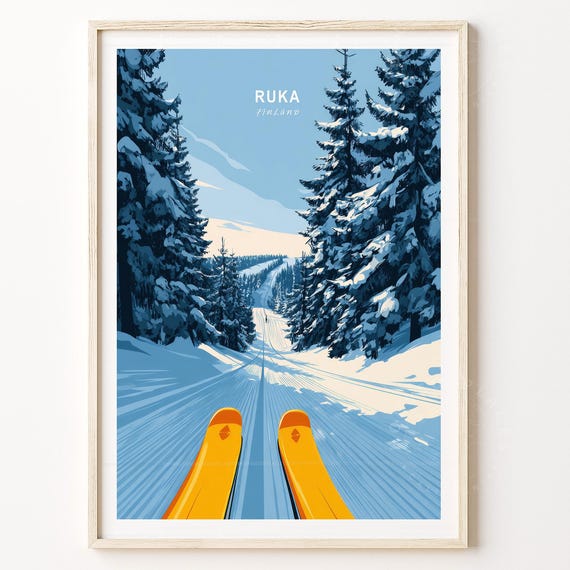 Ruka Finland Travel Poster Wall Art Ski Resort Print Home Decor Minimalist Birthday Present