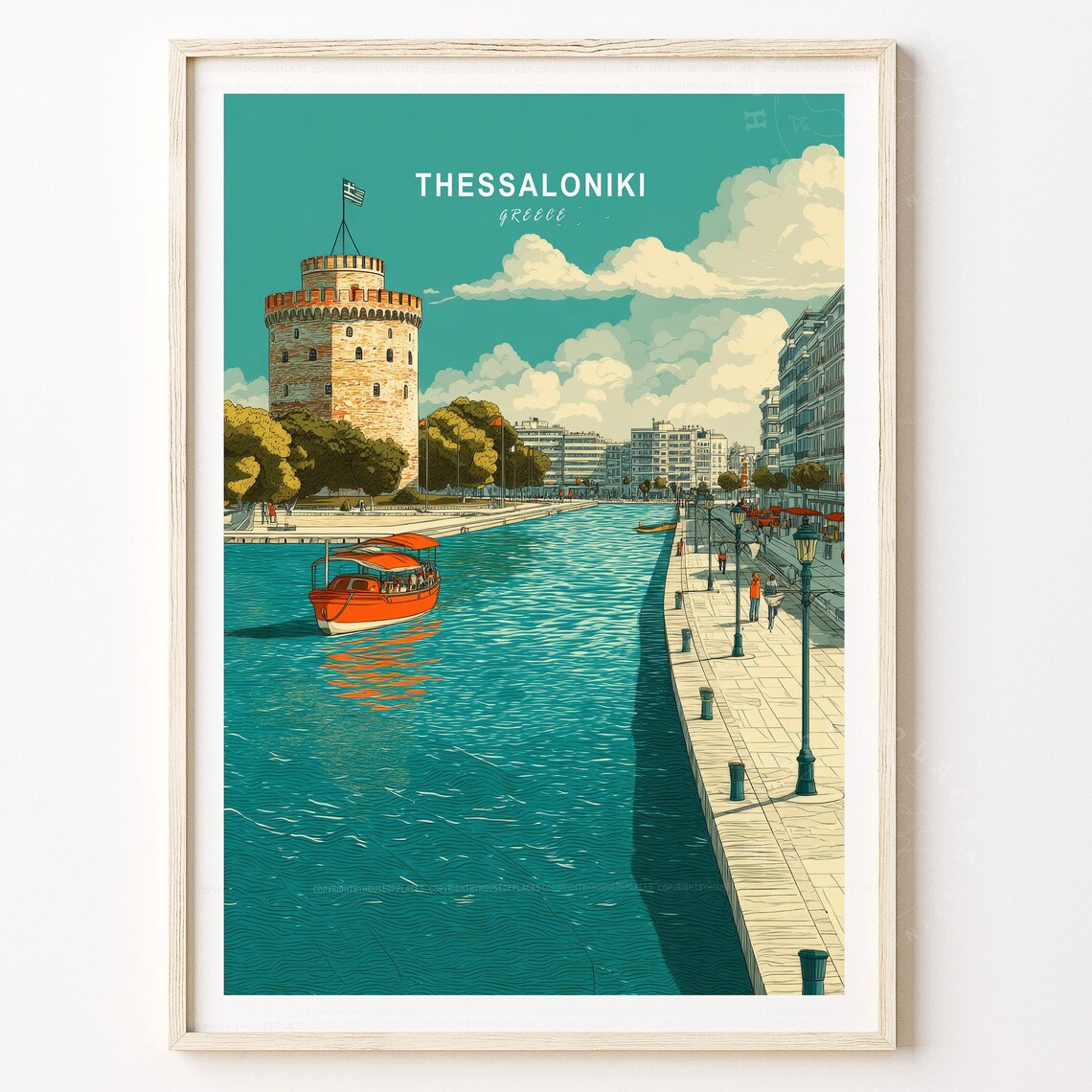 Thessaloniki Greece White Tower Promenade Seaside Travel Poster