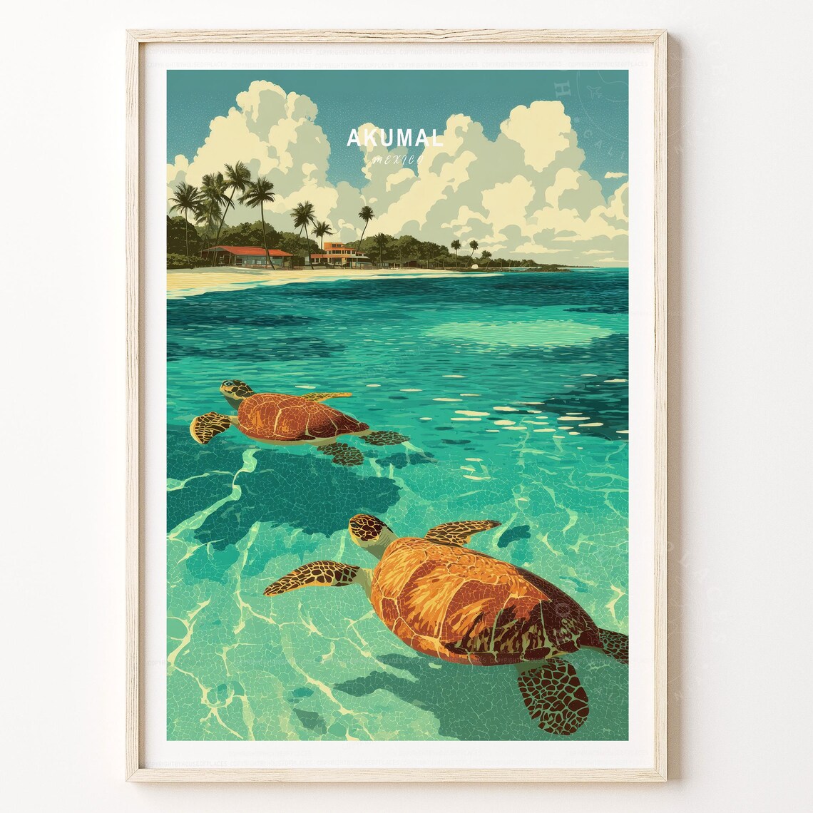 Akumal Mexico Travel Poster, Latin America Art Print