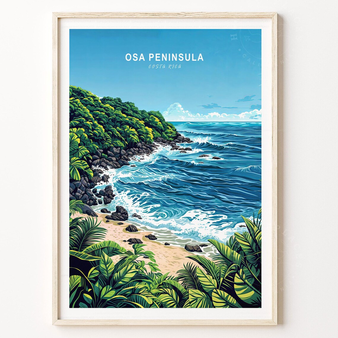 Osa Peninsula Costa Rica Jungle Coast Surf Beach Retro Travel Poster