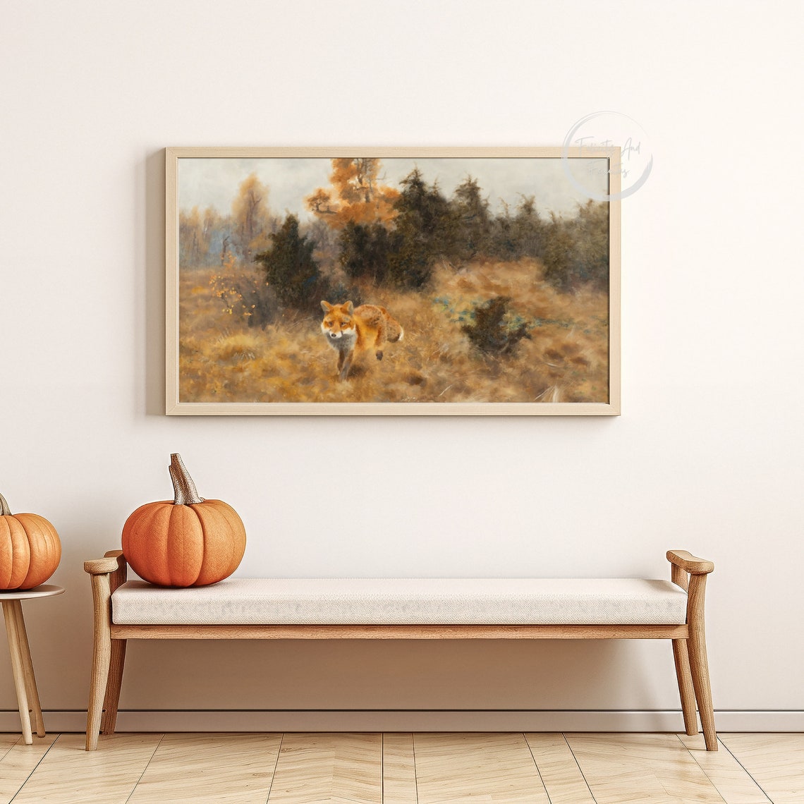 Fox Walking Through Golden Autumn Meadow Painterly Art Poster - Image 5