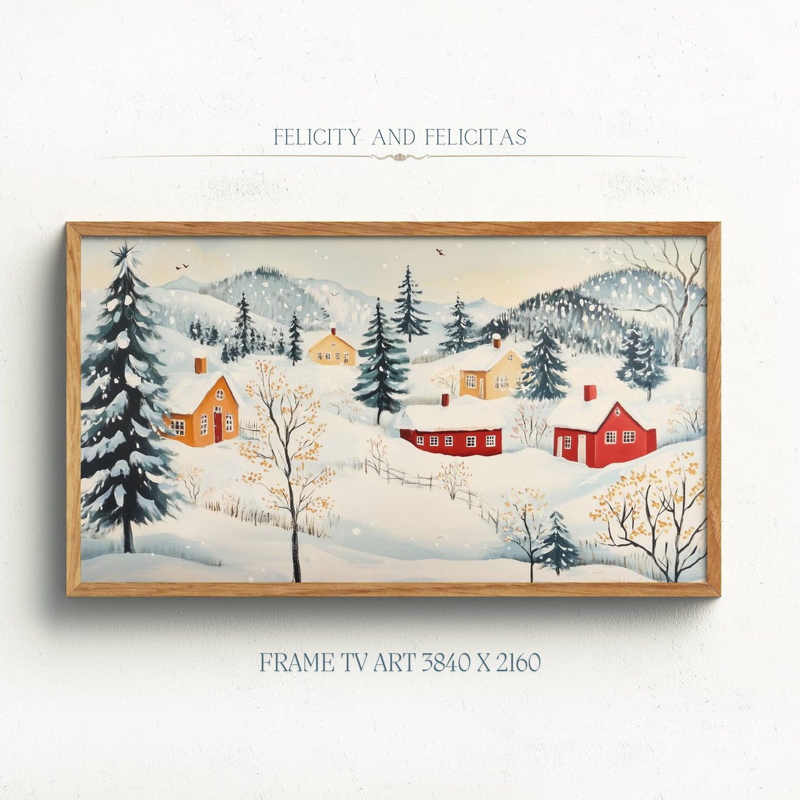 Winter Mountain Cabins In Snowfall Evergreen Trees Scene Poster