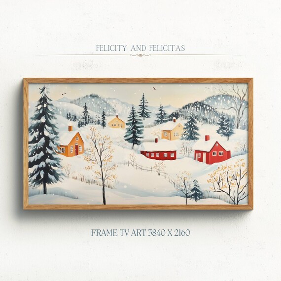 Winter Mountain Cabins In Snowfall Evergreen Trees Scene Poster