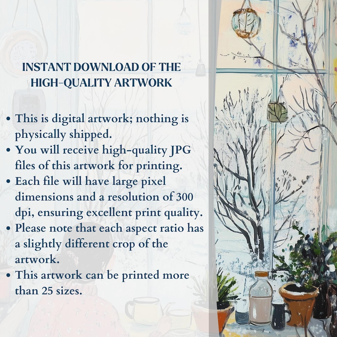 Woman Drinking Tea By Snowy Window Cozy Winter Morning Poster - Image 3
