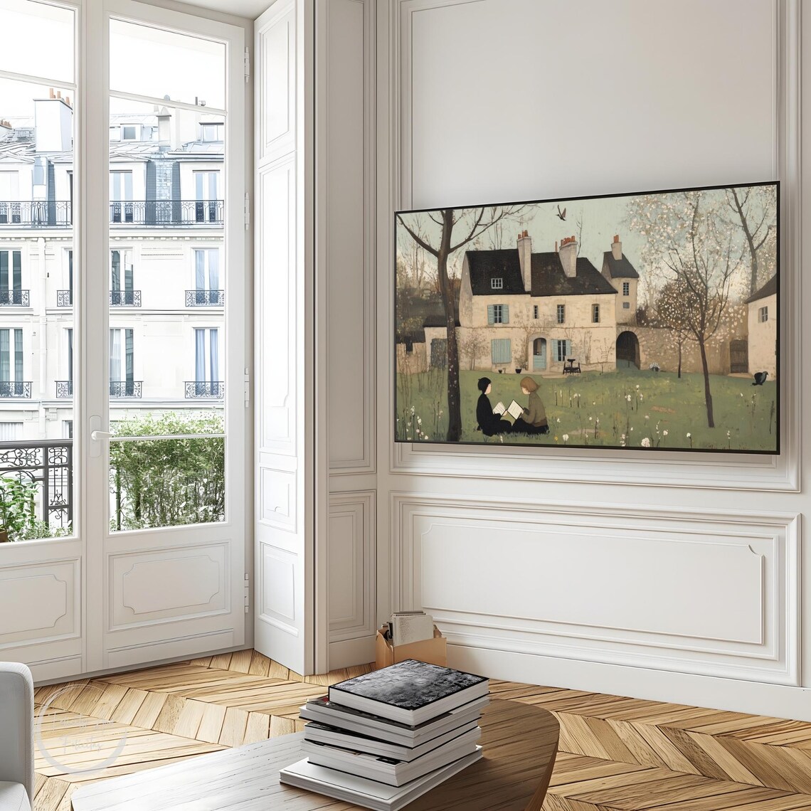 Children Reading Lawn Stone Country House Spring Tender Wall Art - Image 3