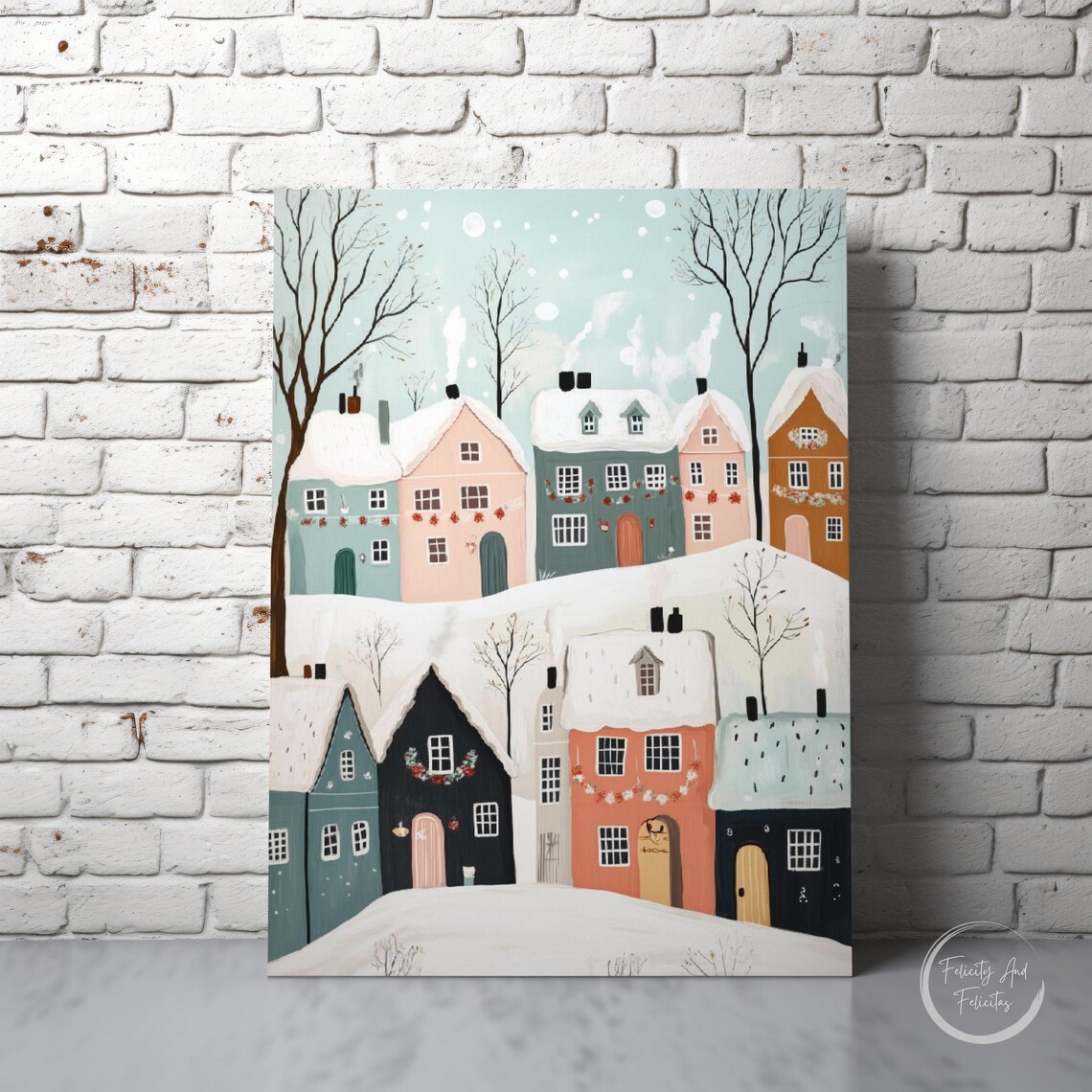 Cozy Pastel Winter Village Colorful Houses Falling Snow Poster - Image 6