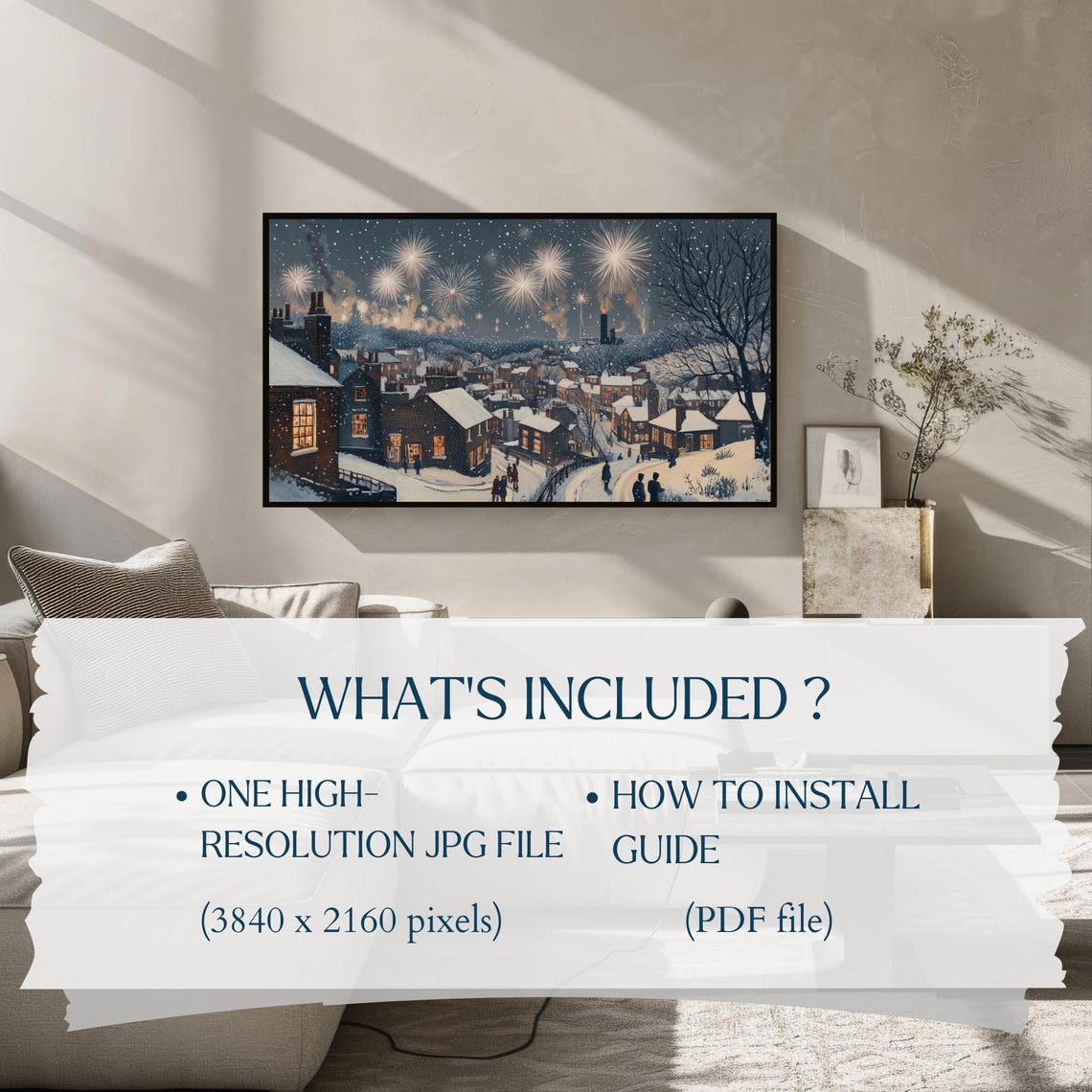 Vintage New Years Frame Tv Art Tv Art Of Happy New Years Celebration Snowy Cityscape Art New Years Decor New Years Eve Art For Tv - Image 2