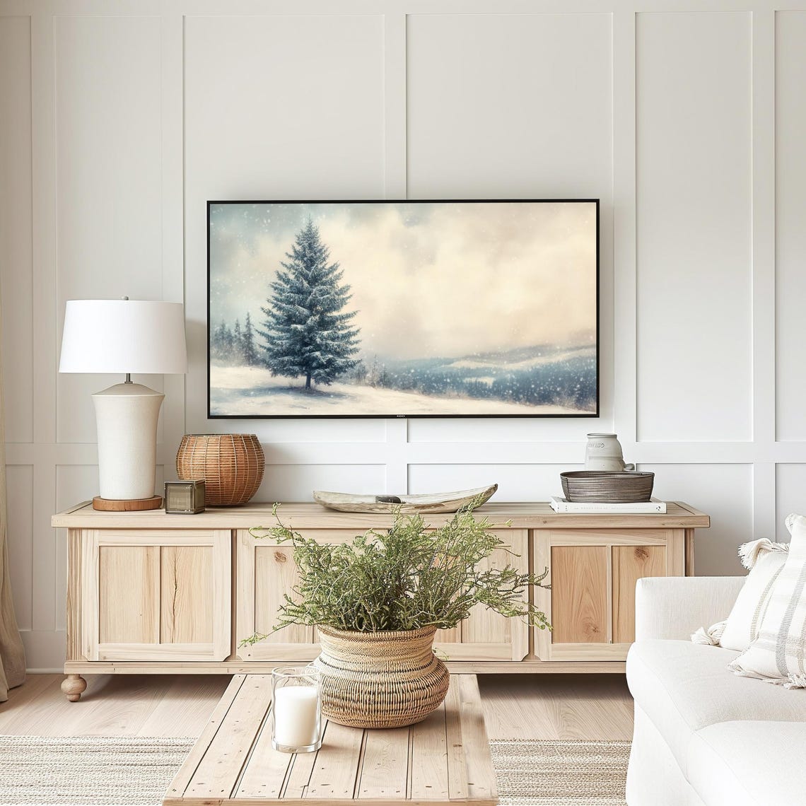 Winter Snowy Spruce Tree Falling Snow Landscape Frame TV Art Poster - Image 4