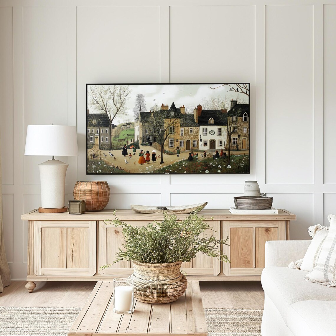 Village Street Spring Dresses Geese Flowers Vintage Wall Art - Image 5