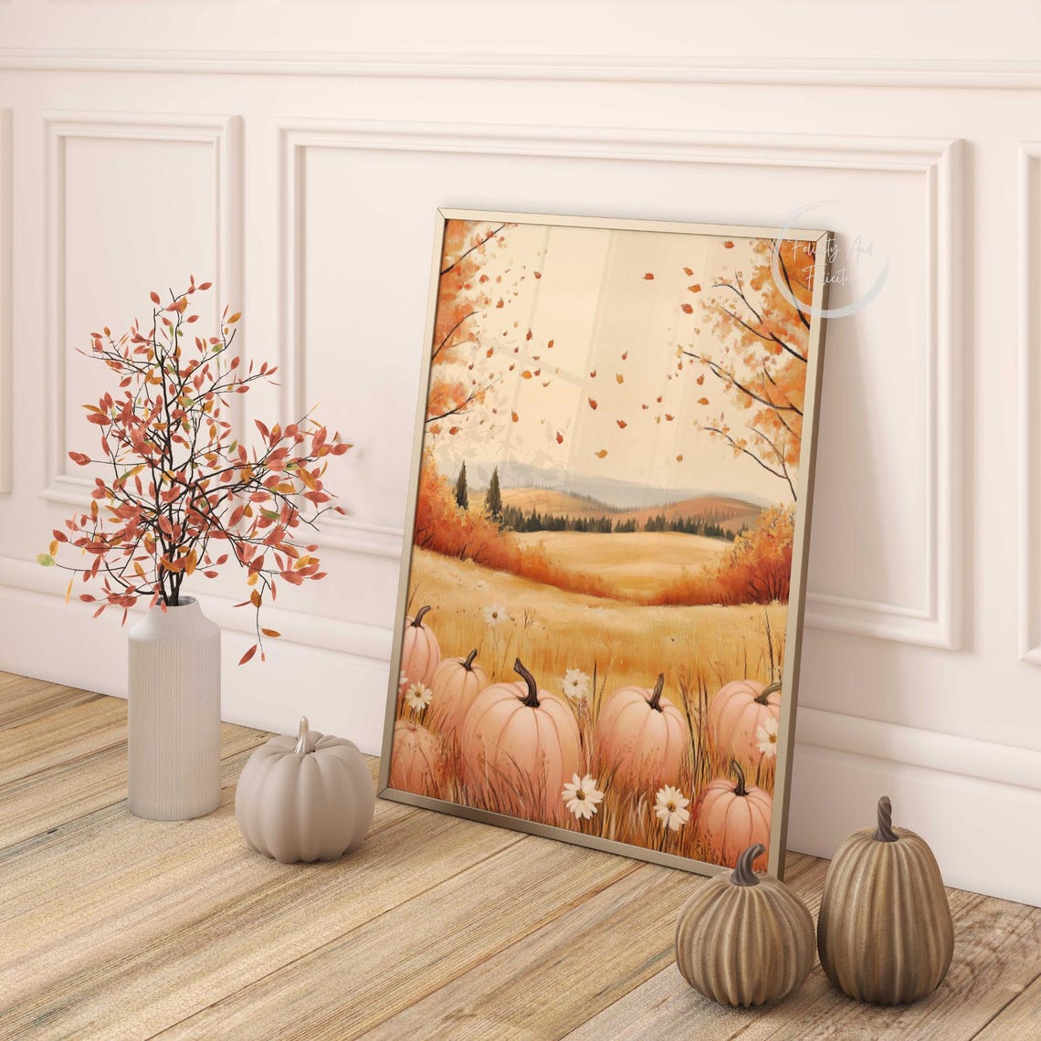 Fall Thanksgiving Wall Art Thanksgiving Decor Warm Tone Cottagecore Cute Fall Pumpkin Art - Image 4