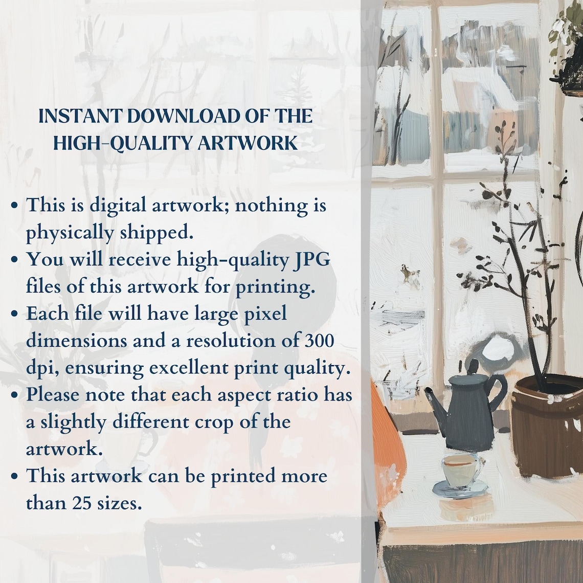 Cozy Woman Tea Window Overlooking Winter Snow Scene Wall Art - Image 3