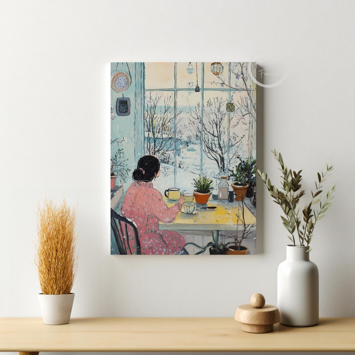 Woman Drinking Tea By Snowy Window Cozy Winter Morning Poster - Image 4