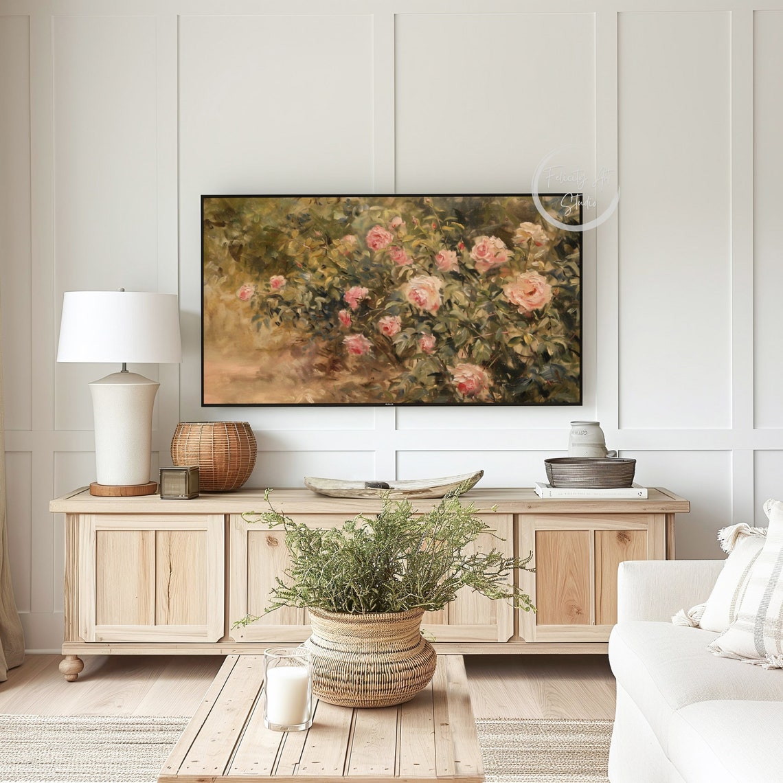 Impressionist Pink Roses Garden Bush Oil Painting Romantic Wall Art - Image 6