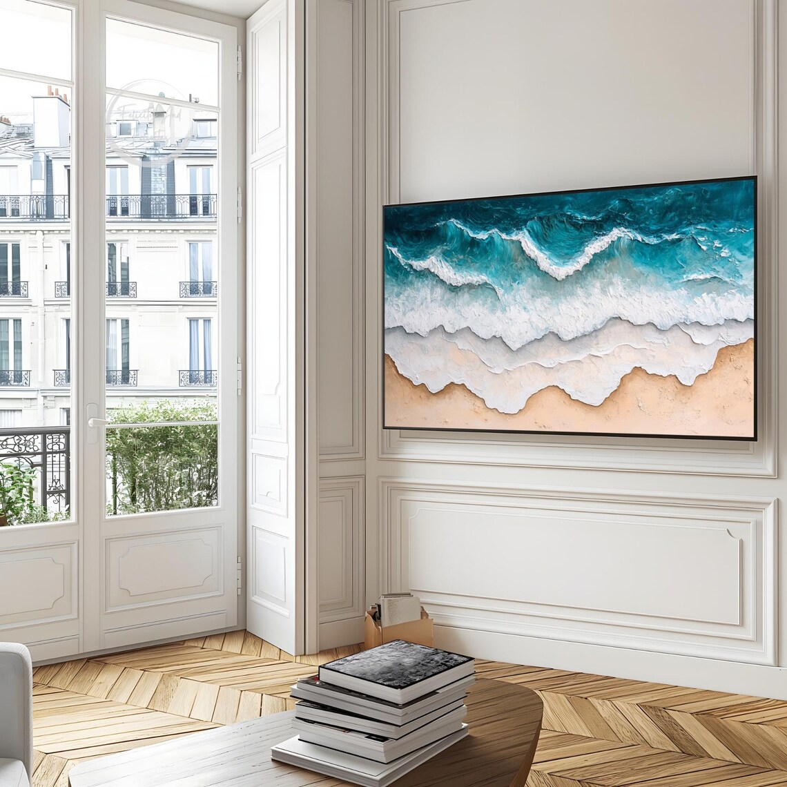 Textured Blue Ocean Waves Impasto Coastal Seascape Abstract Frame TV Art Poster - Image 6