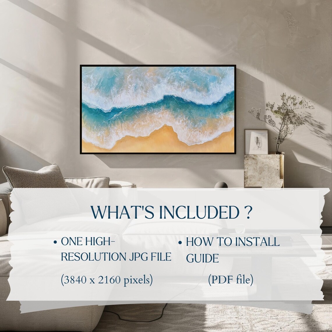 Aerial Ocean Waves Blue and Gold Textured Seascape Abstract Frame TV Art Poster - Image 2