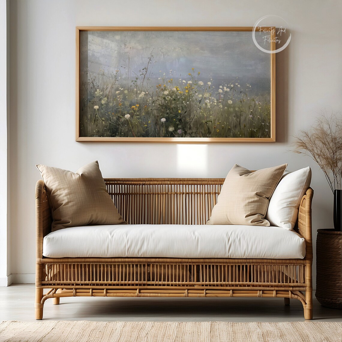Moody Wildflower Meadow White Yellow Bloom Mist Dreamy Wall Art - Image 6