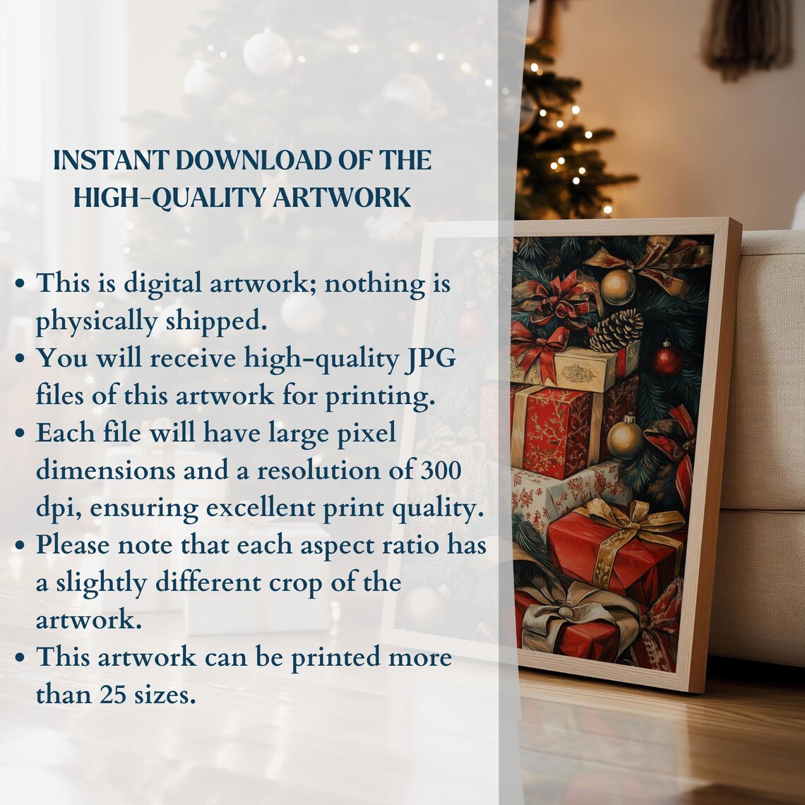 Stacked Red and Gold Christmas Gifts Under Tree Night Poster - Image 3