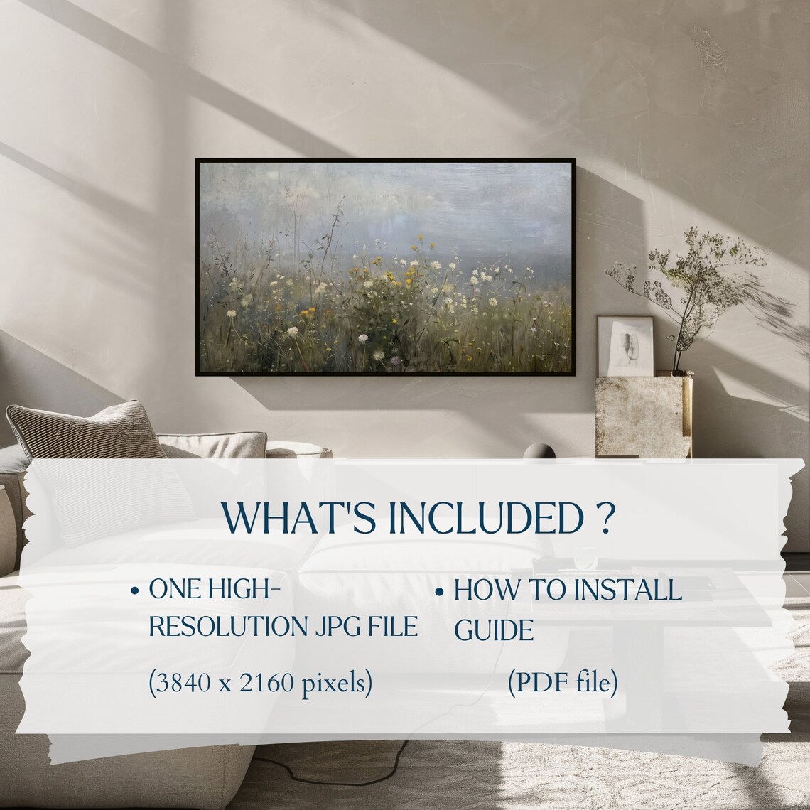 Moody Wildflower Meadow White Yellow Bloom Mist Dreamy Wall Art - Image 2