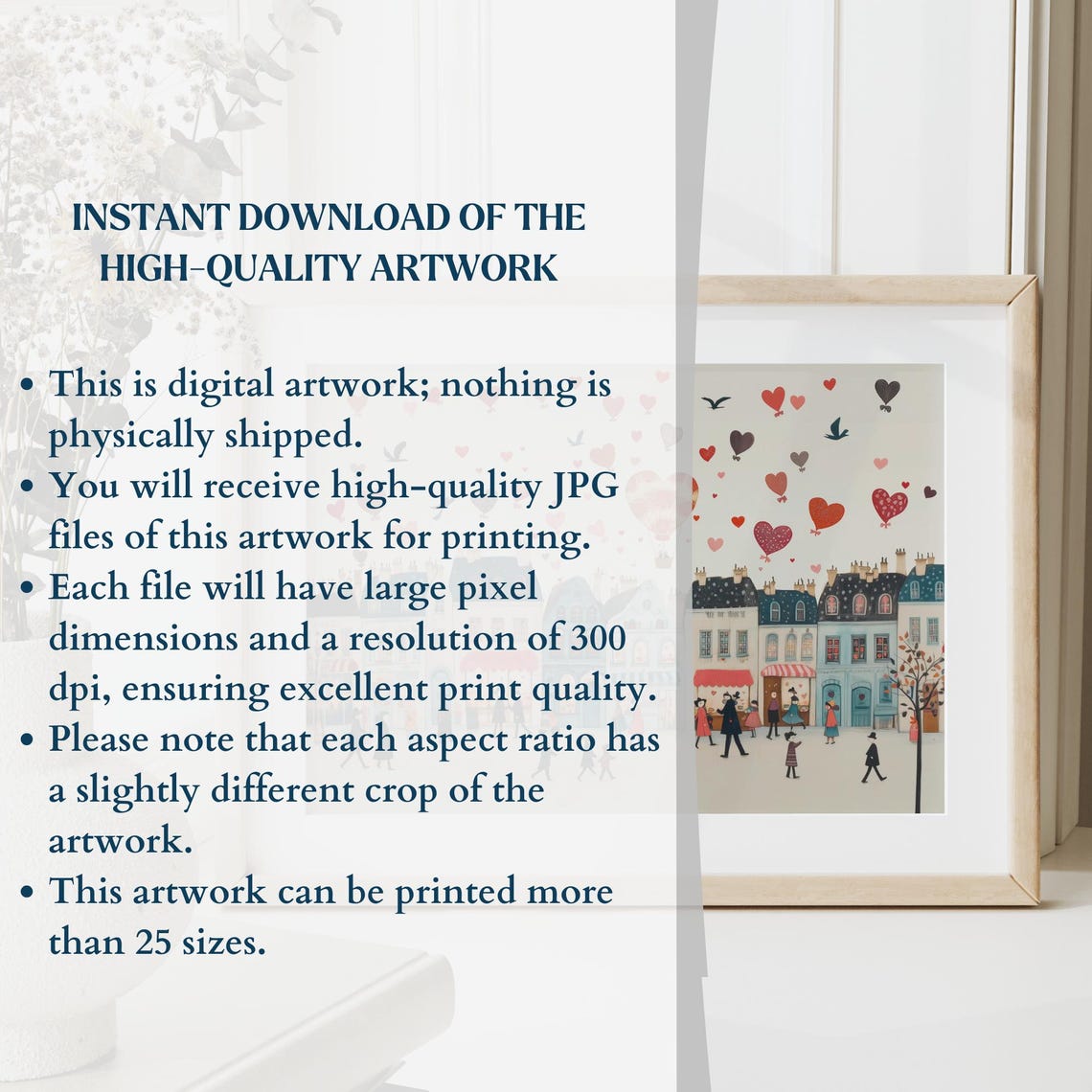 Floating Hearts Street Scene Instant Download Info Card Wall Art