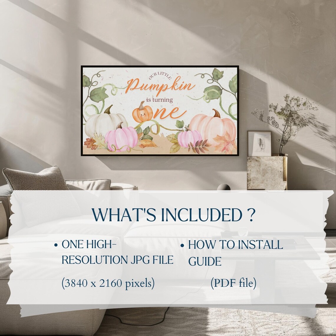 Our Little Pumpkin First Birthday Watercolor Pink Frame TV Poster - Image 2