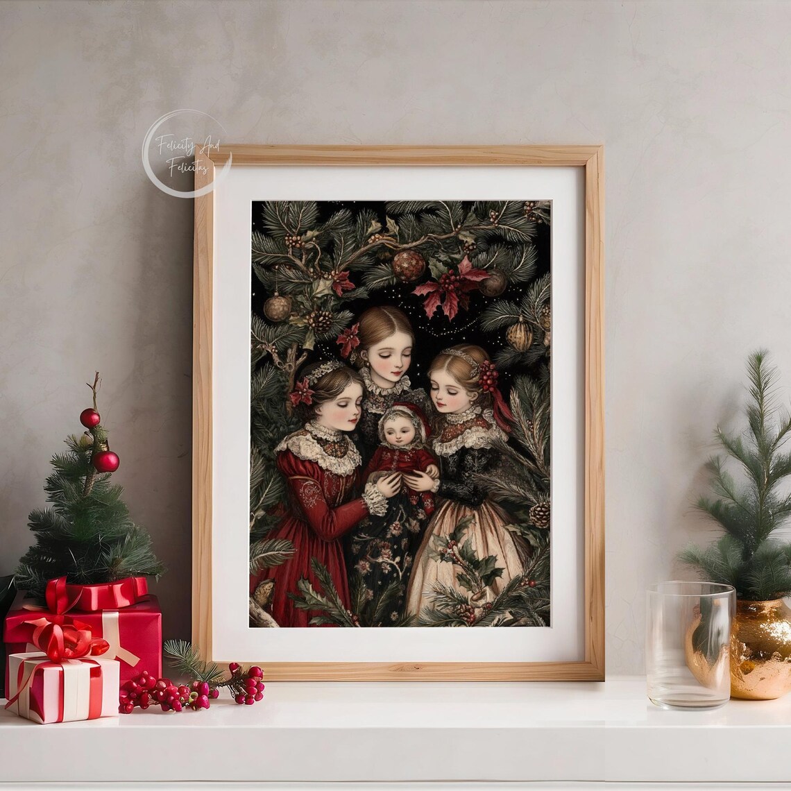Victorian Girls Christmas Pine Vintage Dark Academia Wall Art - Image 5