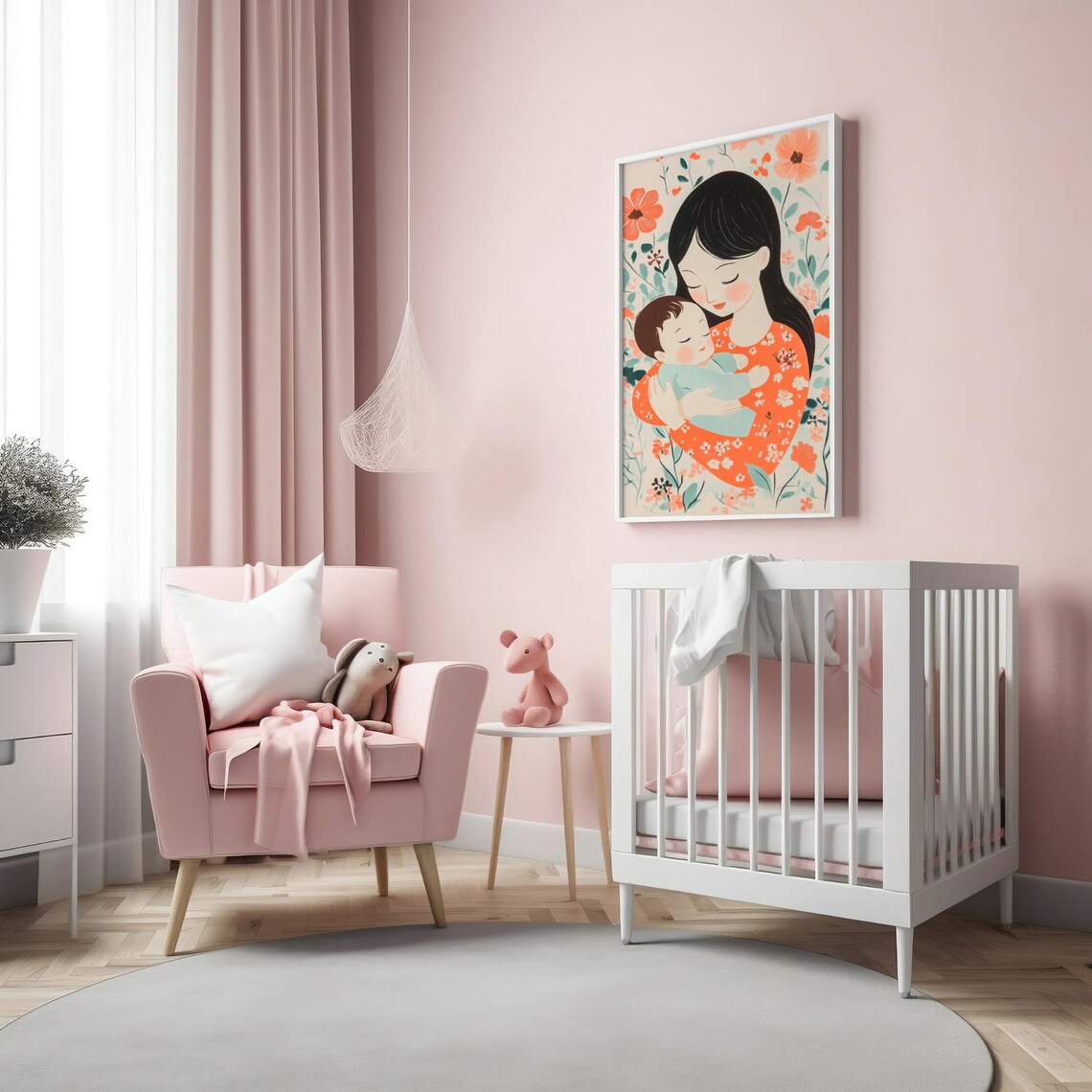 Mother And Baby Floral Motherhood Nursery Kids Room Wall Art - Image 6