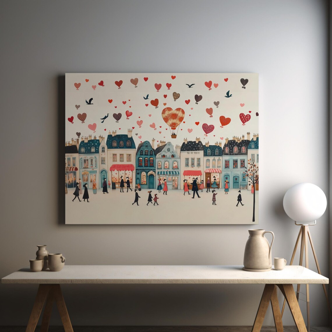Floating Hearts Street Scene Instant Download Info Card Wall Art - Image 3