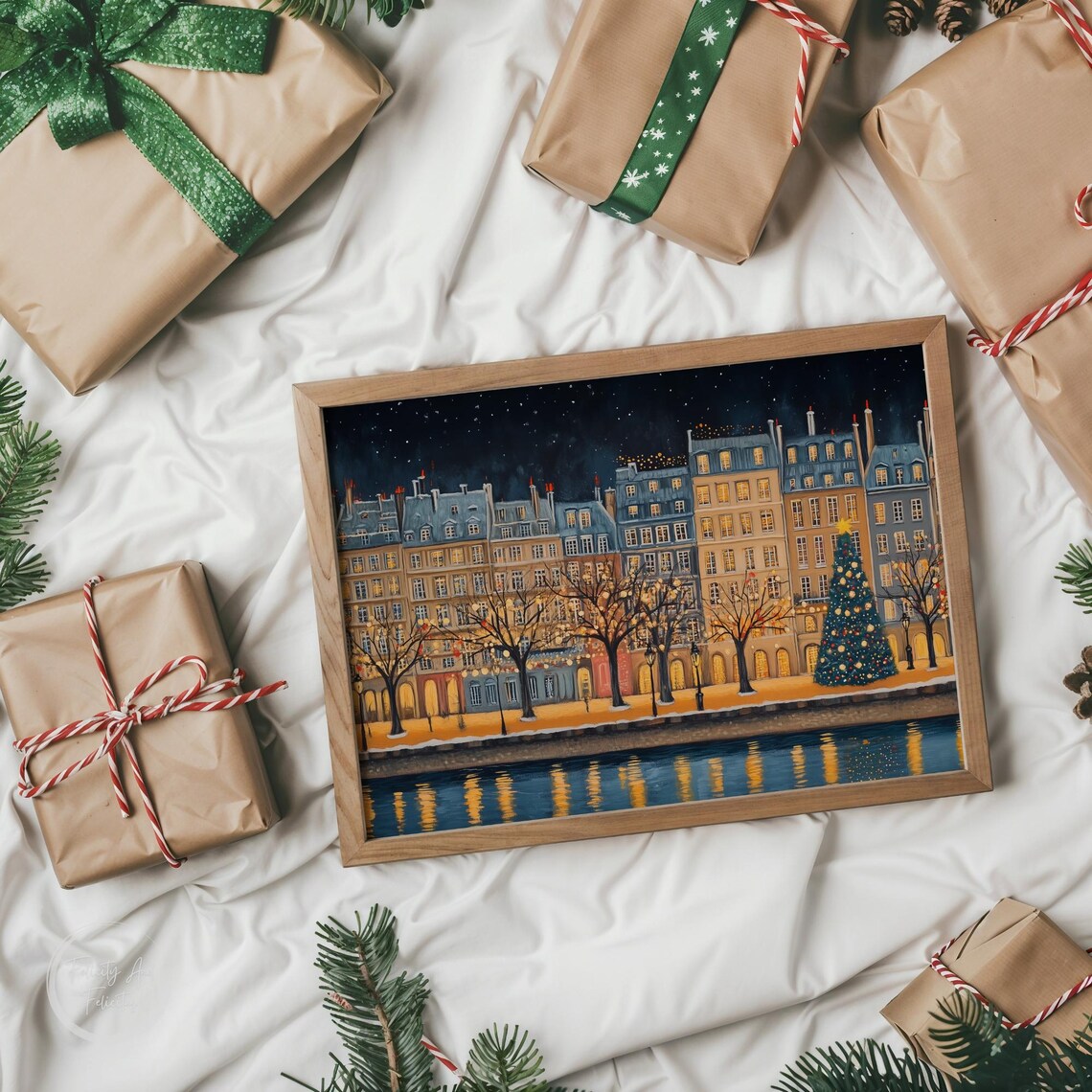 Christmas Eve Night City Riverfront Glowing Windows Holiday Poster - Image 6