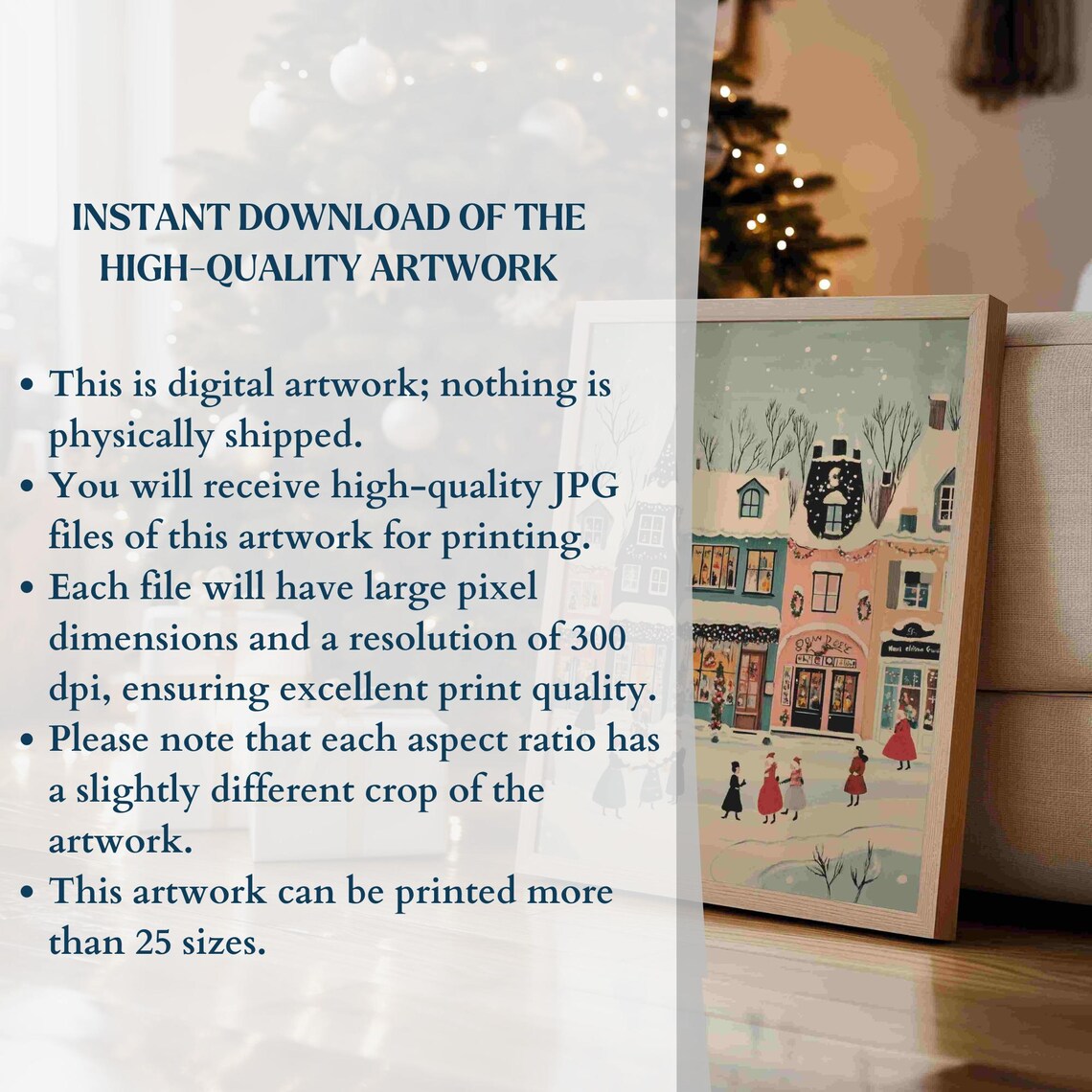 Cute Winter Village Christmas Shops Snowy Shoppers Holiday Poster - Image 3