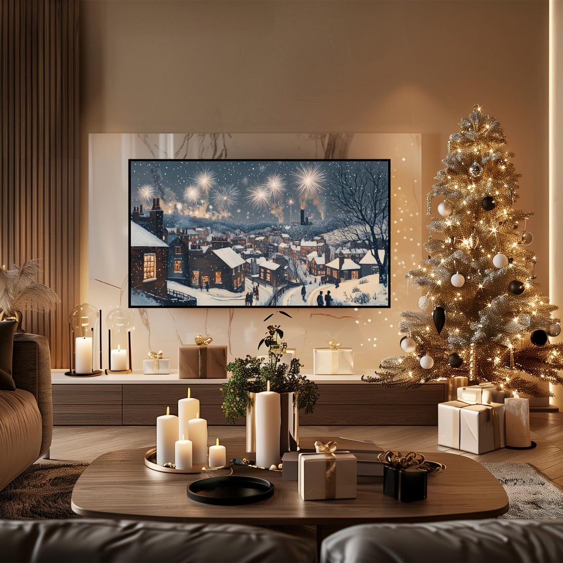 Vintage New Years Frame Tv Art Tv Art Of Happy New Years Celebration Snowy Cityscape Art New Years Decor New Years Eve Art For Tv - Image 6
