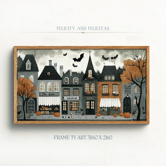 Frame Tv Art Halloween Town Tv Art Spooky Town Decor Dark Halloween Tv Decor Moody Halloween Art