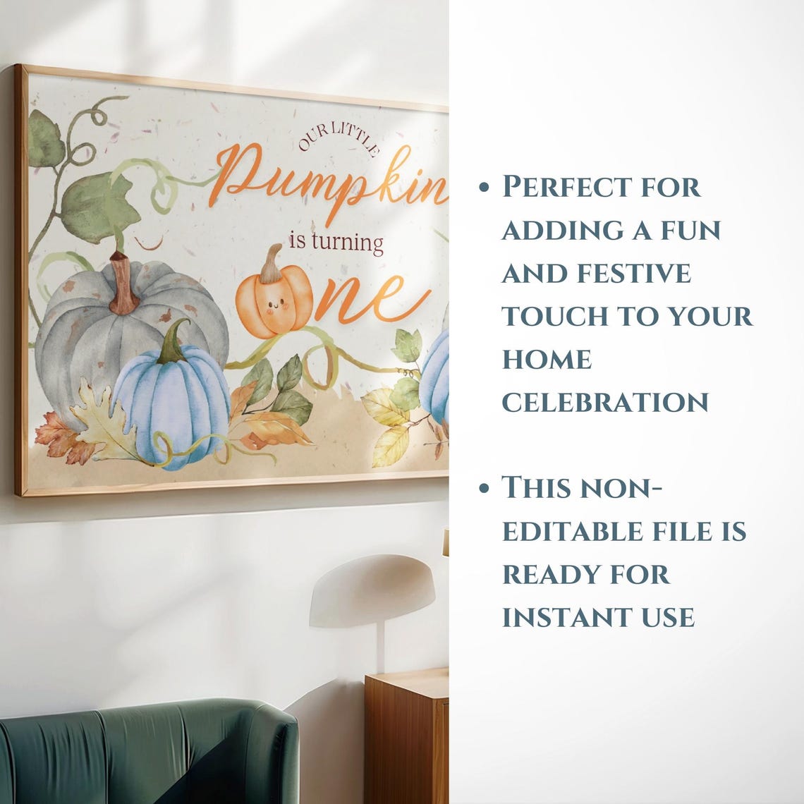 Our Little Pumpkin Blue Watercolor First Birthday Frame TV Poster - Image 6