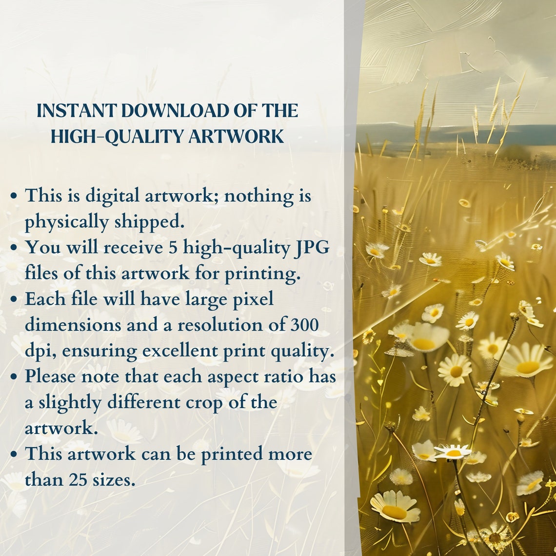 Golden Wildflower Daisy Field Vintage Neutral Countryside Wall Art - Image 3