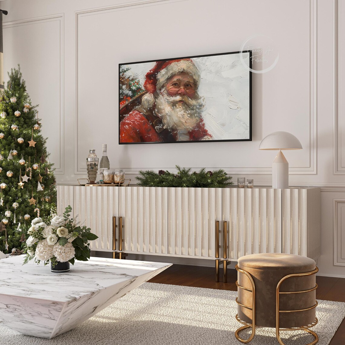 Vintage Santa Claus Portrait Snow Impasto Christmas Wall Art - Image 6