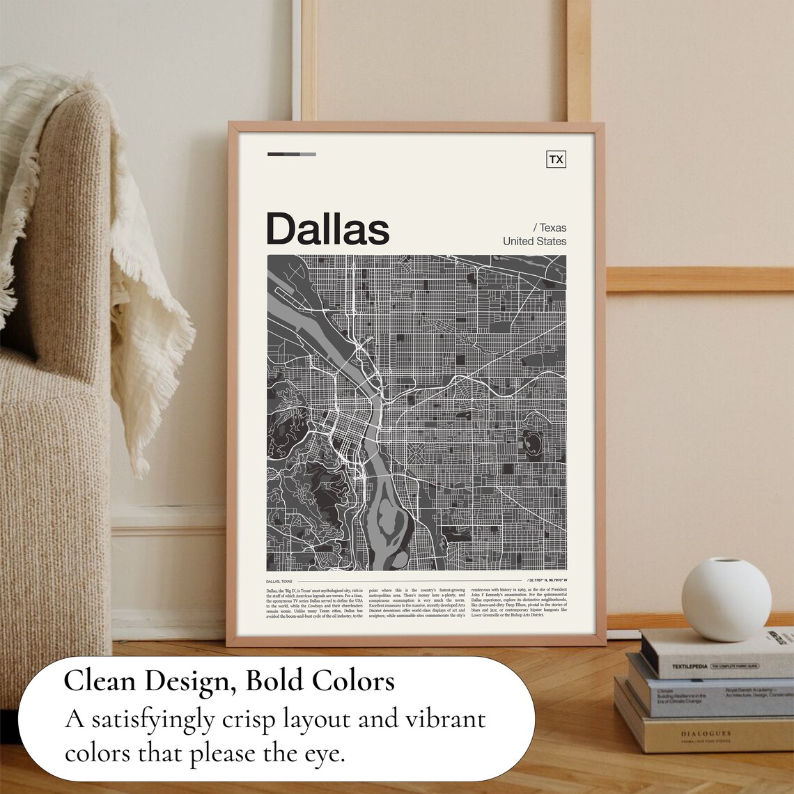 Dallas Texas Street Map Grayscale City Cartography Art Poster Gift - Image 3