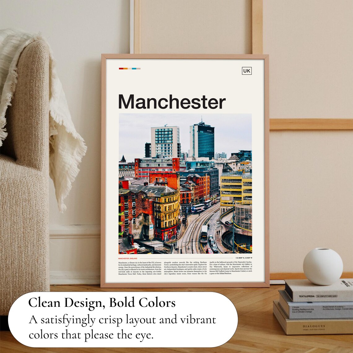 Manchester UK City Skyline With Tram Street View Travel Poster - Image 3