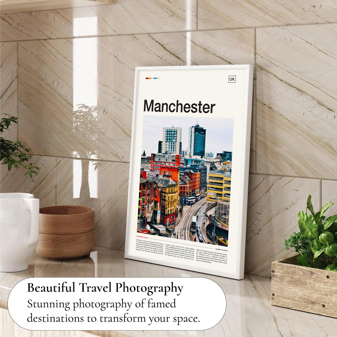 Manchester UK City Skyline With Tram Street View Travel Poster - Image 4