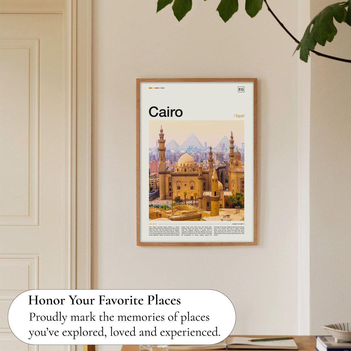 Cairo Egypt Mosque Giza Pyramids Golden Sky Scenic Photo Poster - Image 5