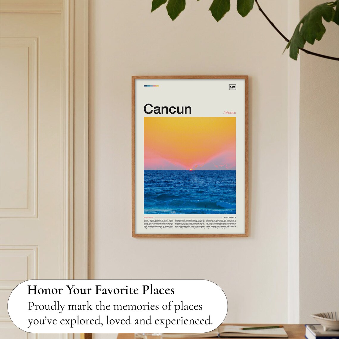 Cancun Mexico Caribbean Sunset Ocean Waves Beach Travel Poster - Image 5