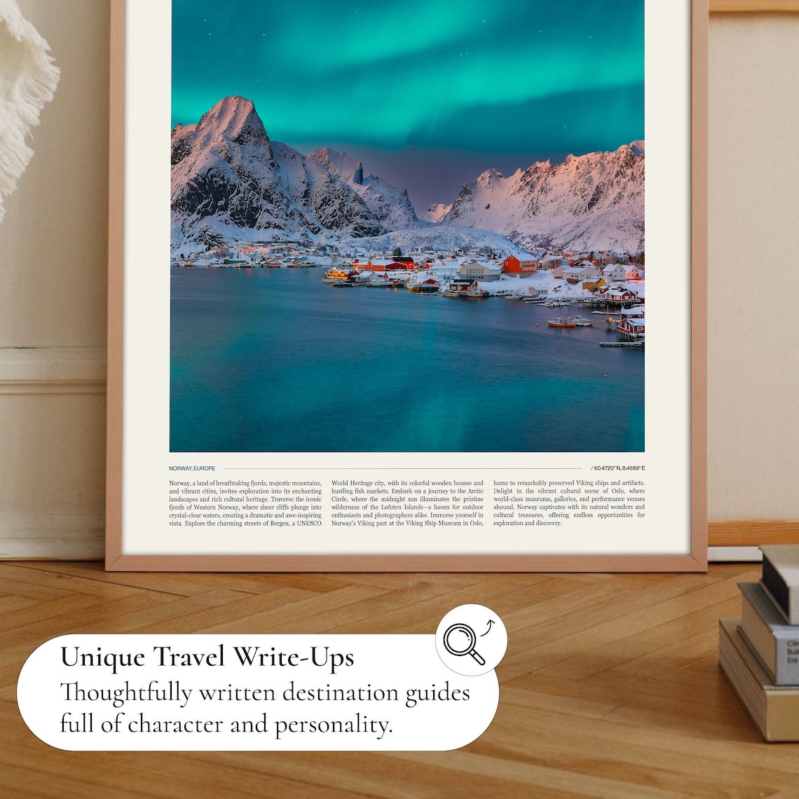 Norway Northern Lights Snowy Fjord Village Winter Night Photo Poster - Image 2