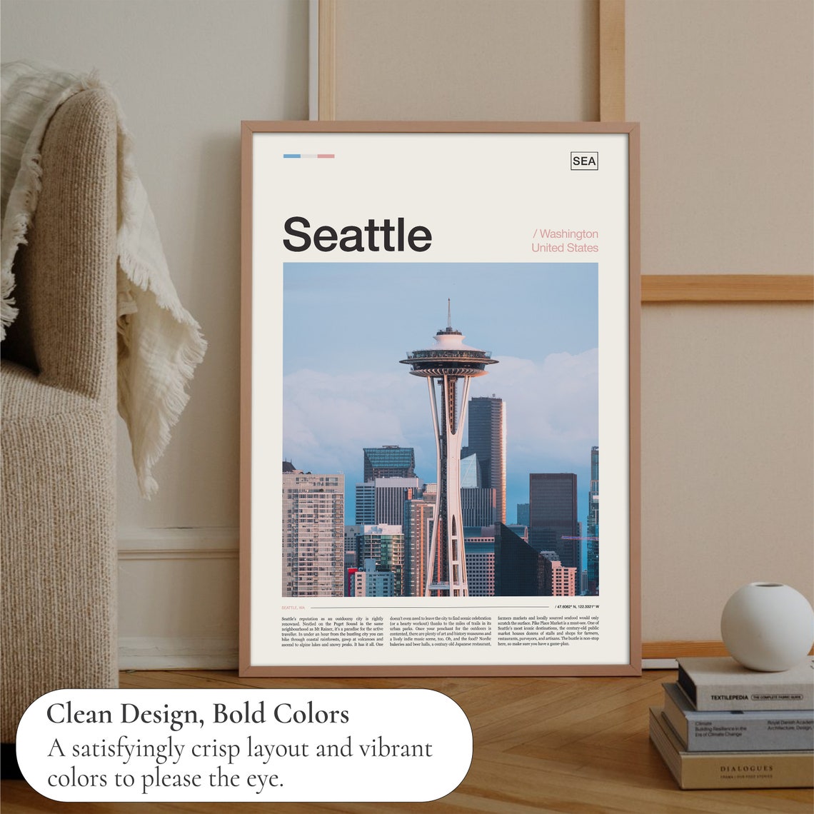 Seattle Washington Space Needle Skyline Photo Travel Poster Decor Art - Image 3