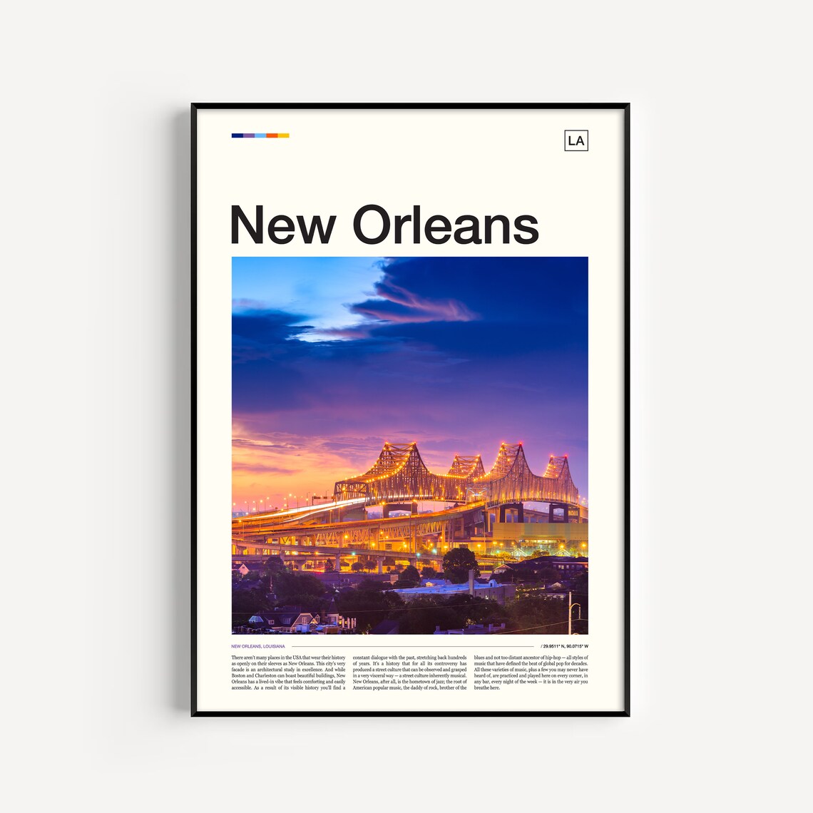New Orleans Louisiana Bridge Dusk River City Lights Photo Poster