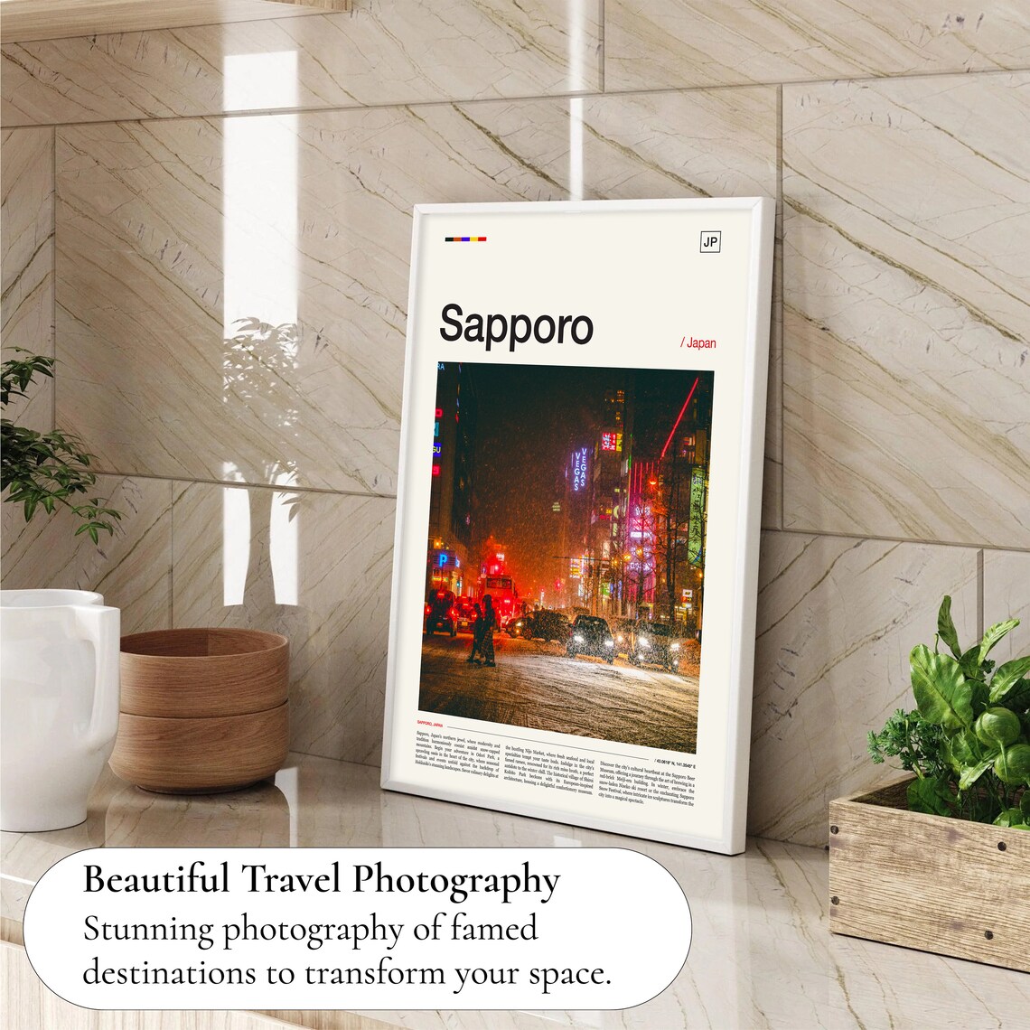 Sapporo Snowy Neon Night Street Japan Winter City Lights Photo Poster - Image 4
