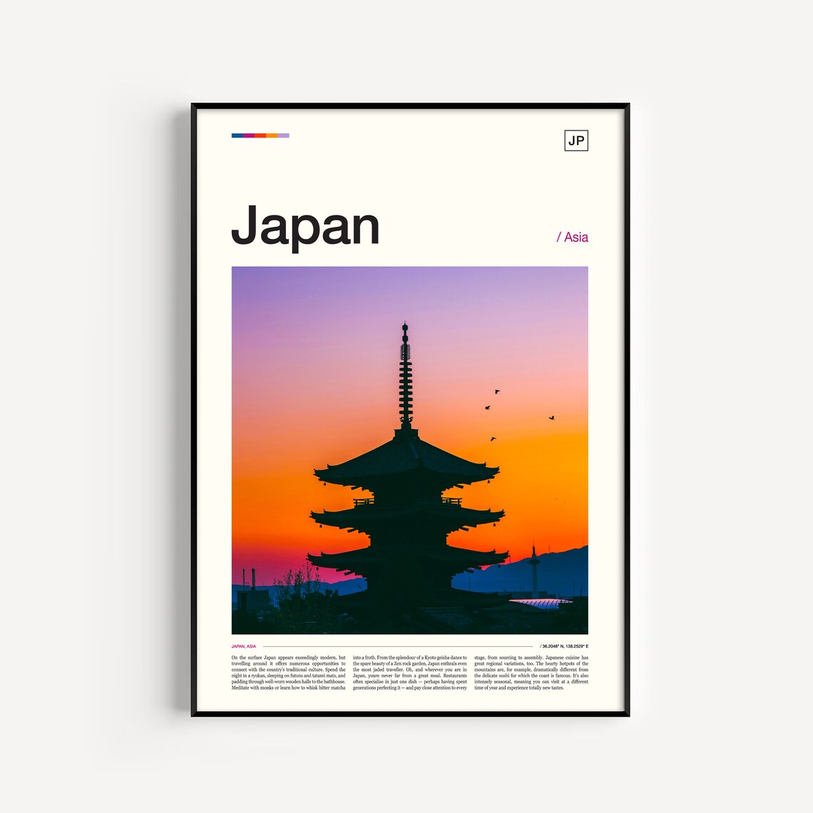 Japan Kyoto Five Storied Pagoda Silhouette Sunset Sky Temple Poster