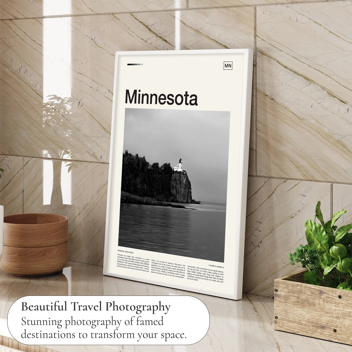Minnesota Black And White Travel Poster, Wall Art Print - Image 4