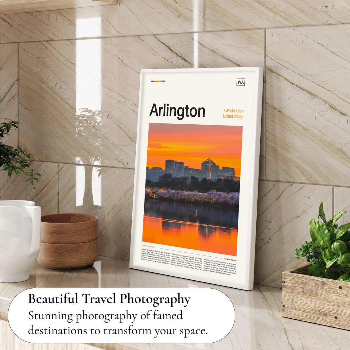 Arlington Washington Sunset Cherry Blossom Skyline Scenic Poster - Image 4
