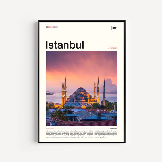 Istanbul Blue Mosque Sunset Over Turkey Minimal Travel Photo Poster