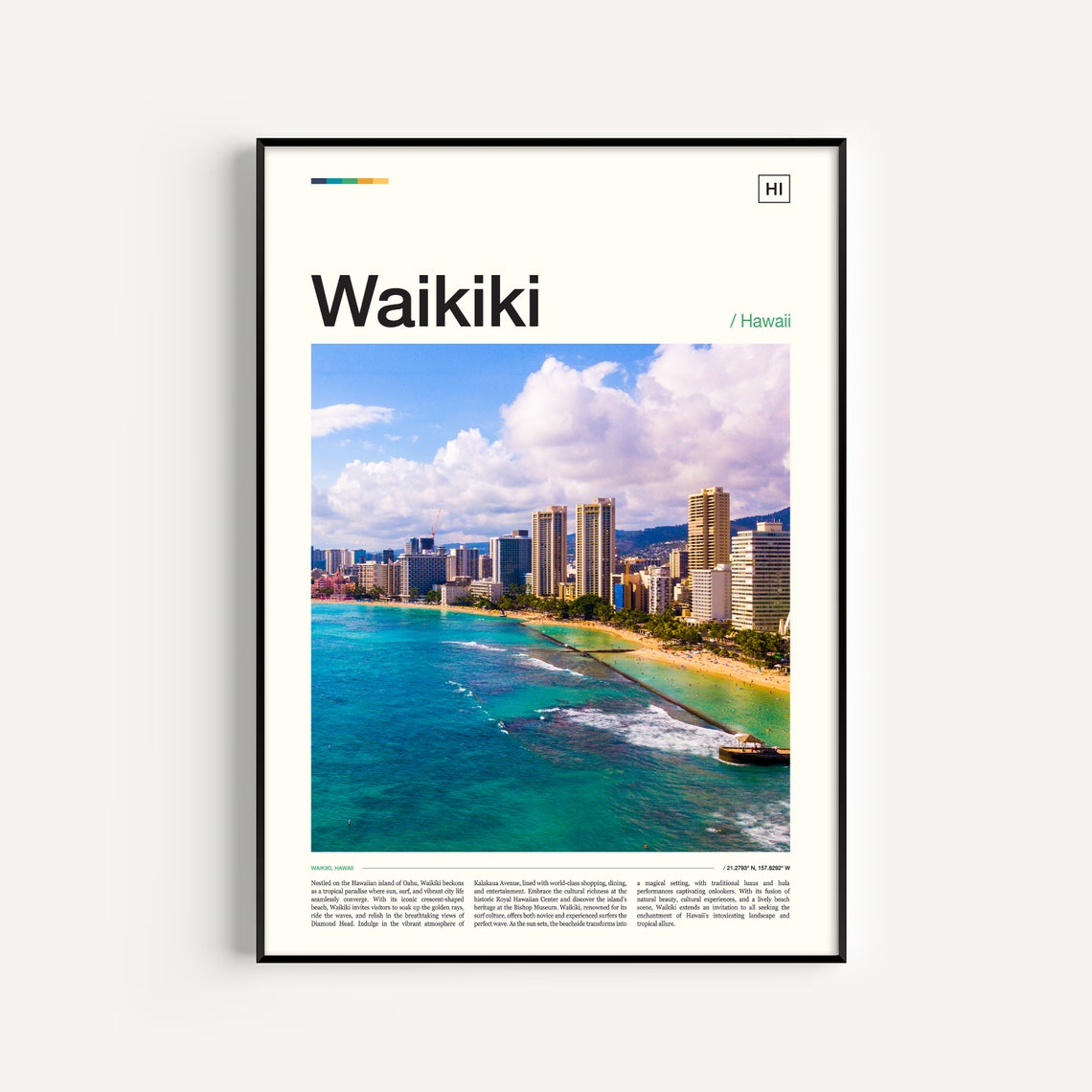 Waikiki Beach Waikiki Hawaii Hawaii Photo Hawaii Print Tiki Bar Decor Beach Print Surf Decor Waikiki Photo Hawaii Travel Poster