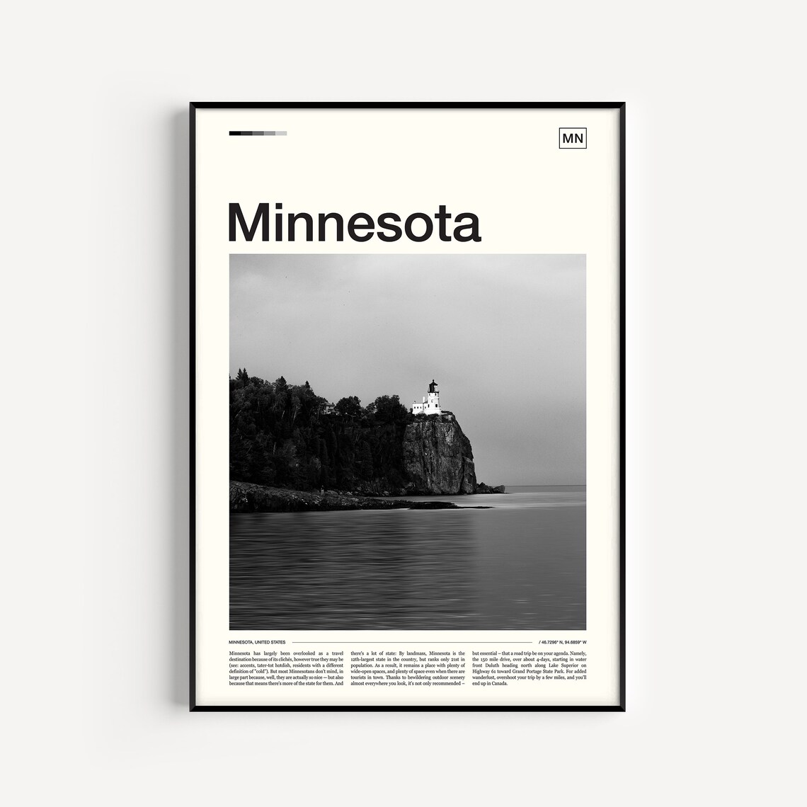 Minnesota Black And White Travel Poster, Wall Art Print