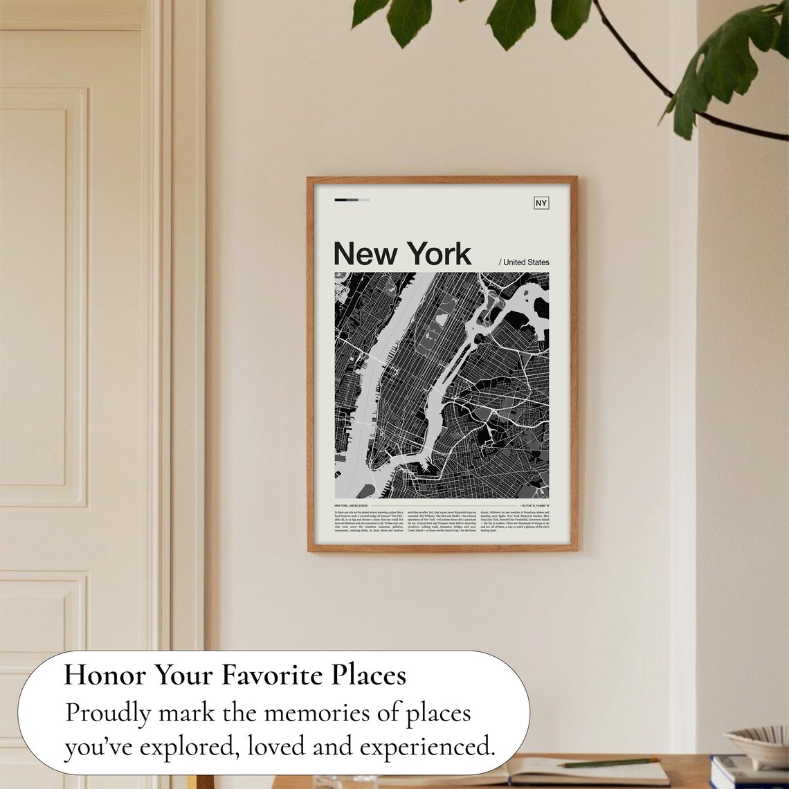 New York United States Monochrome Manhattan Street Map Travel Poster - Image 5